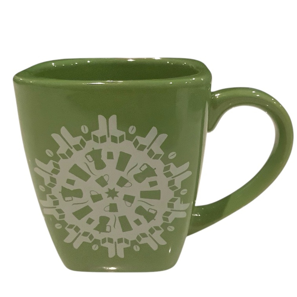 Starbucks 2004 Green Square Snowflake Retro Coffee Pot Mug